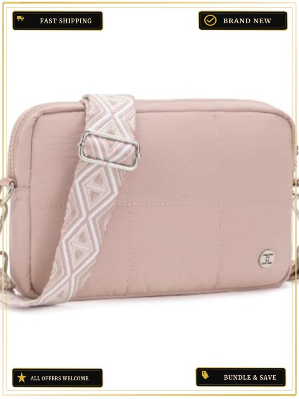 Quilted Nylon Crossbody Bag with Adjustable Guitar Strap